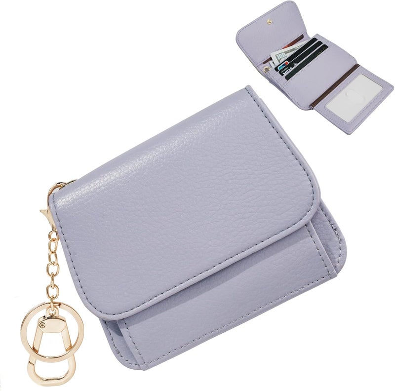 Sunpour Women Small Wallet RFID Blocking Slim Wallet with Coin Pocket Tri-Fold Credit Card Holder with ID Window and Keychain (Purple) - Image 1